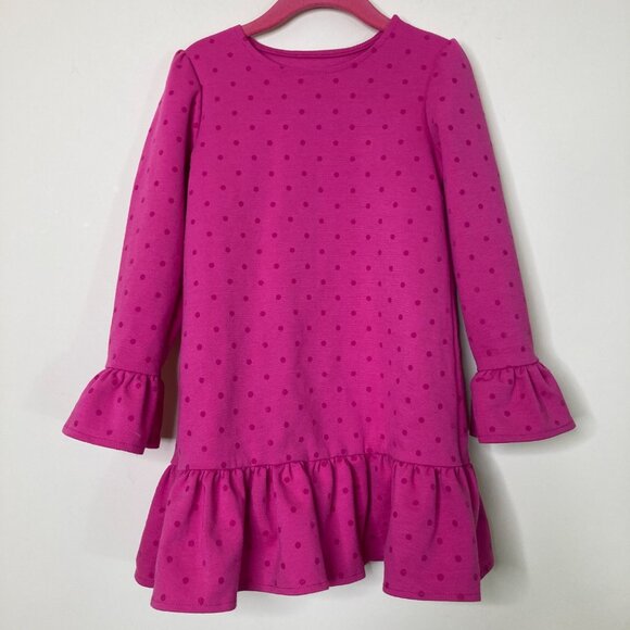 Lands End Girls Dress 4 Pink Polka Dot Ruffle Hem Long Sleeve Polyester Blend - Picture 1 of 8